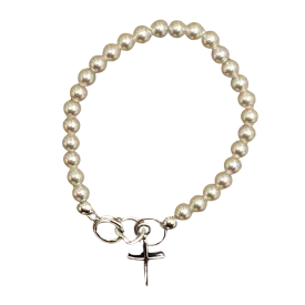 4" Pearl Bracelet With Cross