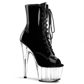 ADORE-1021 Black & Clear Patent Calf High Peep Toe Boots