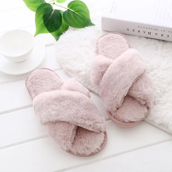 Fluffy Slippers - Dusty Blush