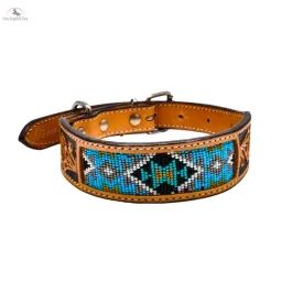 Handcrafted Argentinian Leather Dog Collar with Floral Tooling - Premium Quality