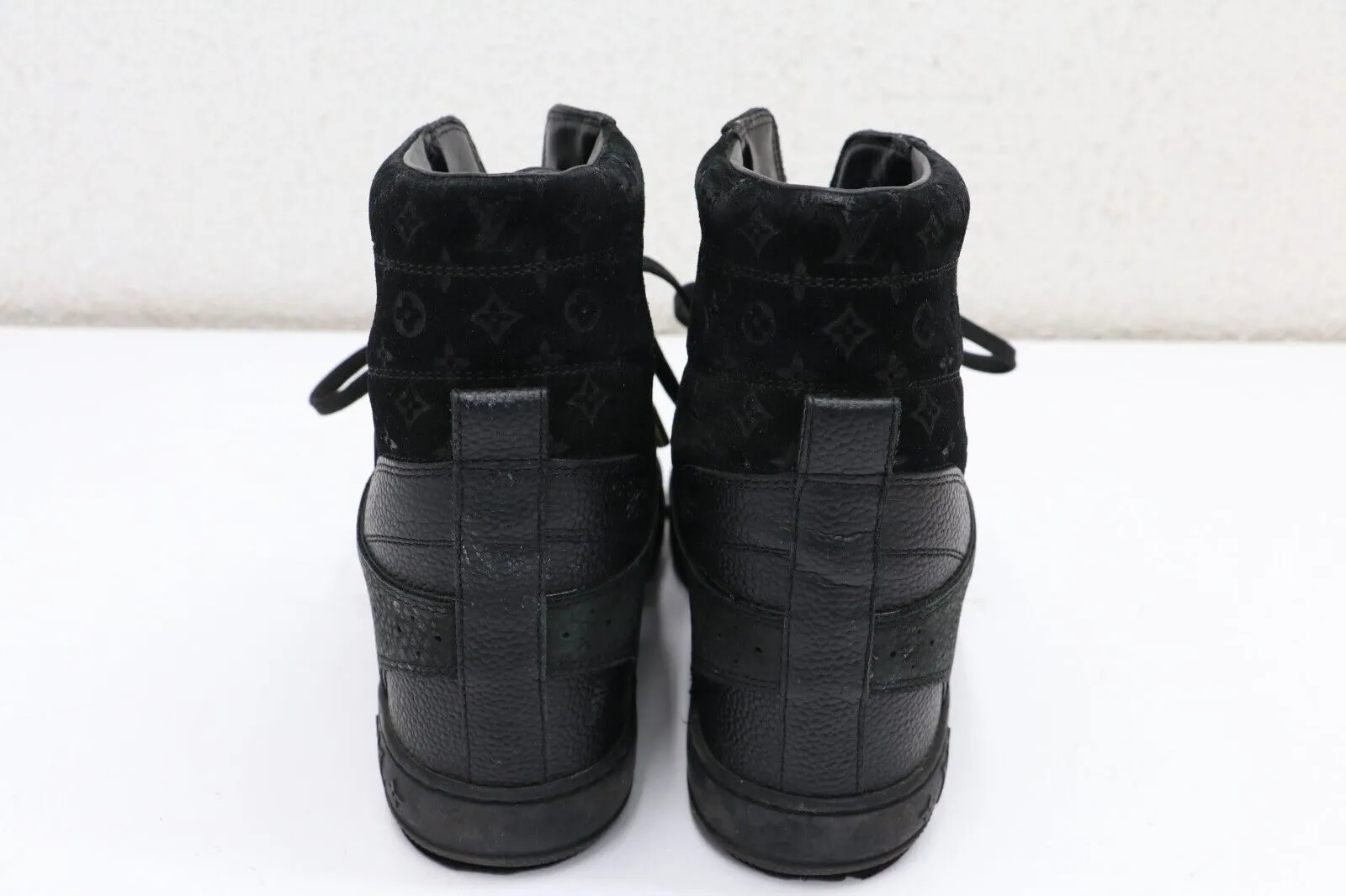 Louis Vuitton Black Leather Embossed Suede Sneakers Womens Size 38.5/US 8.5