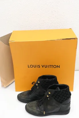 Louis Vuitton Black Leather Embossed Suede Sneakers Womens Size 38.5/US 8.5