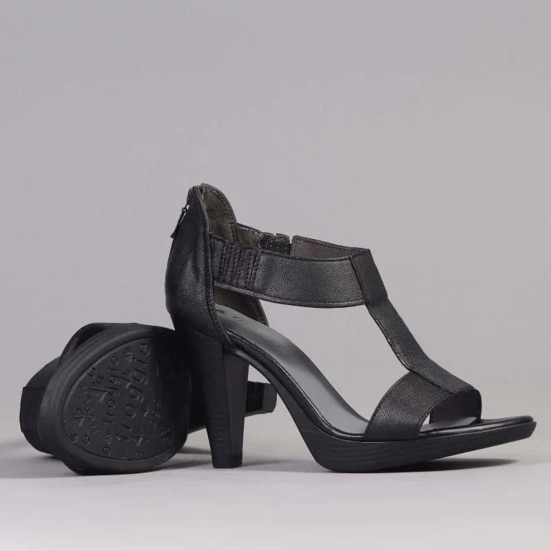 T-Bar High Heel Sandal in Black - 12552