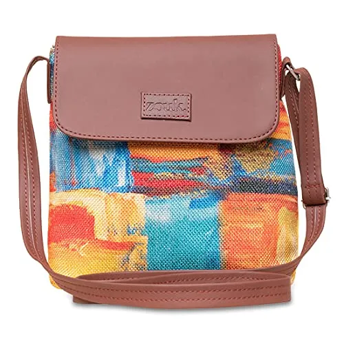 ZOUK Abstract Amaze Printed Women's Hand Crafted Vegan Leather Multicolour Flap Sling Bag